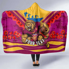 Personalised Brisbane Lions ANZAC Hooded Blanket Military Remembrance Australian Football Mascot Camouflage