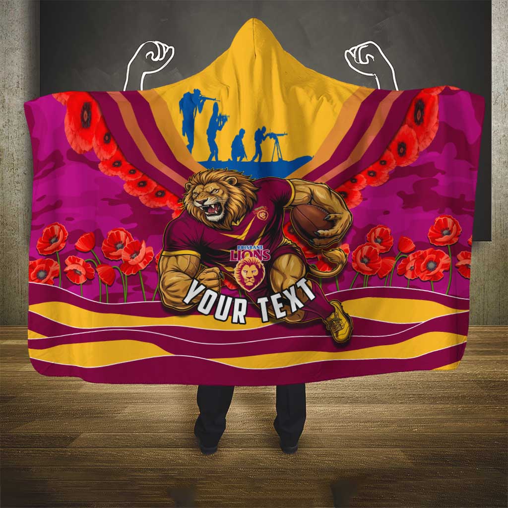 Personalised Brisbane Lions ANZAC Hooded Blanket Military Remembrance Australian Football Mascot Camouflage