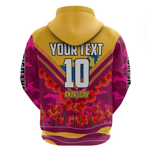 Personalised Brisbane Lions ANZAC Hoodie Military Remembrance Australian Football Mascot Camouflage
