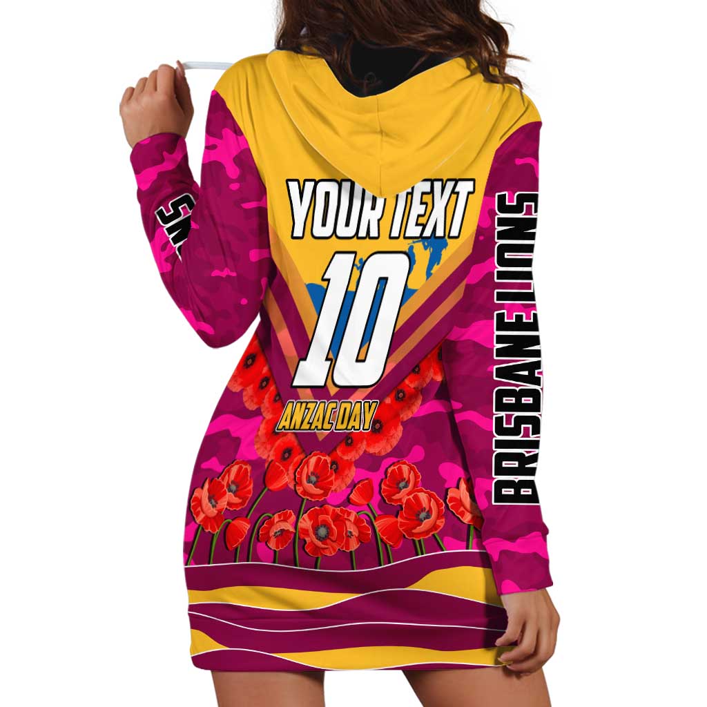 Personalised Brisbane Lions ANZAC Hoodie Dress Military Remembrance Australian Football Mascot Camouflage