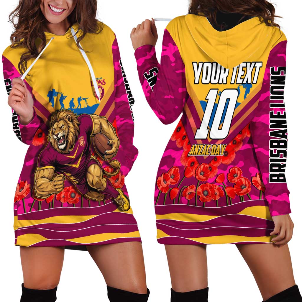 Personalised Brisbane Lions ANZAC Hoodie Dress Military Remembrance Australian Football Mascot Camouflage