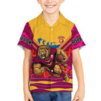 Personalised Brisbane Lions ANZAC Kid Hawaiian Shirt Military Remembrance Australian Football Mascot Camouflage