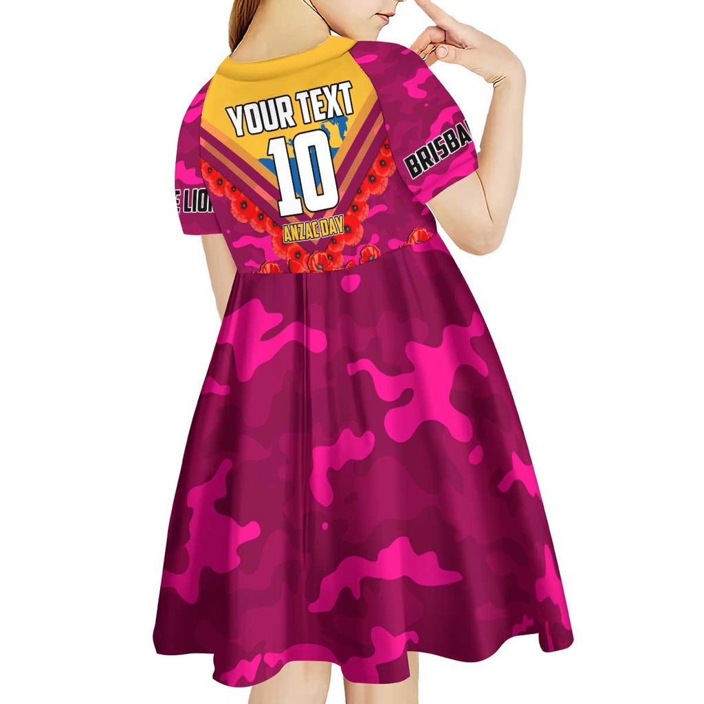 Personalised Brisbane Lions ANZAC Kid Short Sleeve Dress Military Remembrance Australian Football Mascot Camouflage