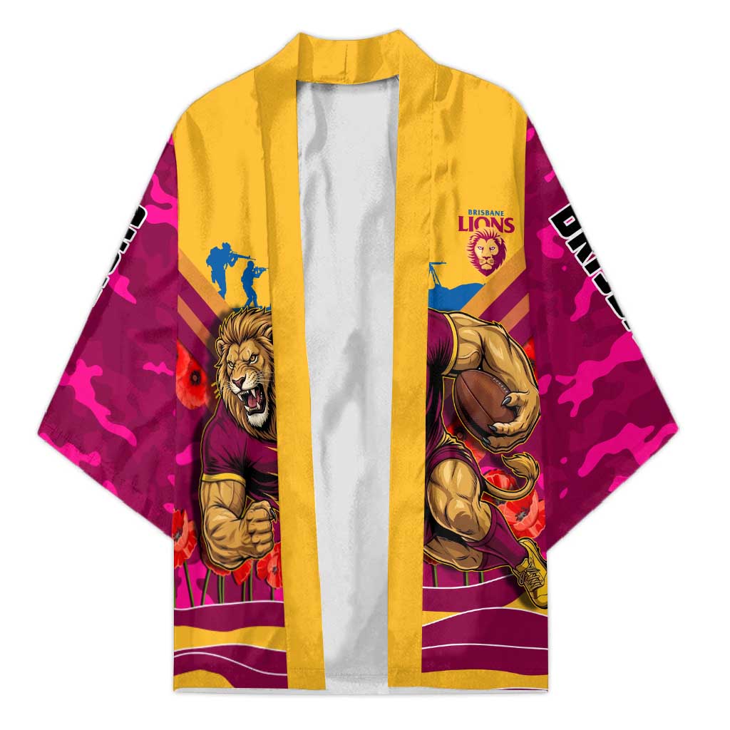 Personalised Brisbane Lions ANZAC Kimono Military Remembrance Australian Football Mascot Camouflage