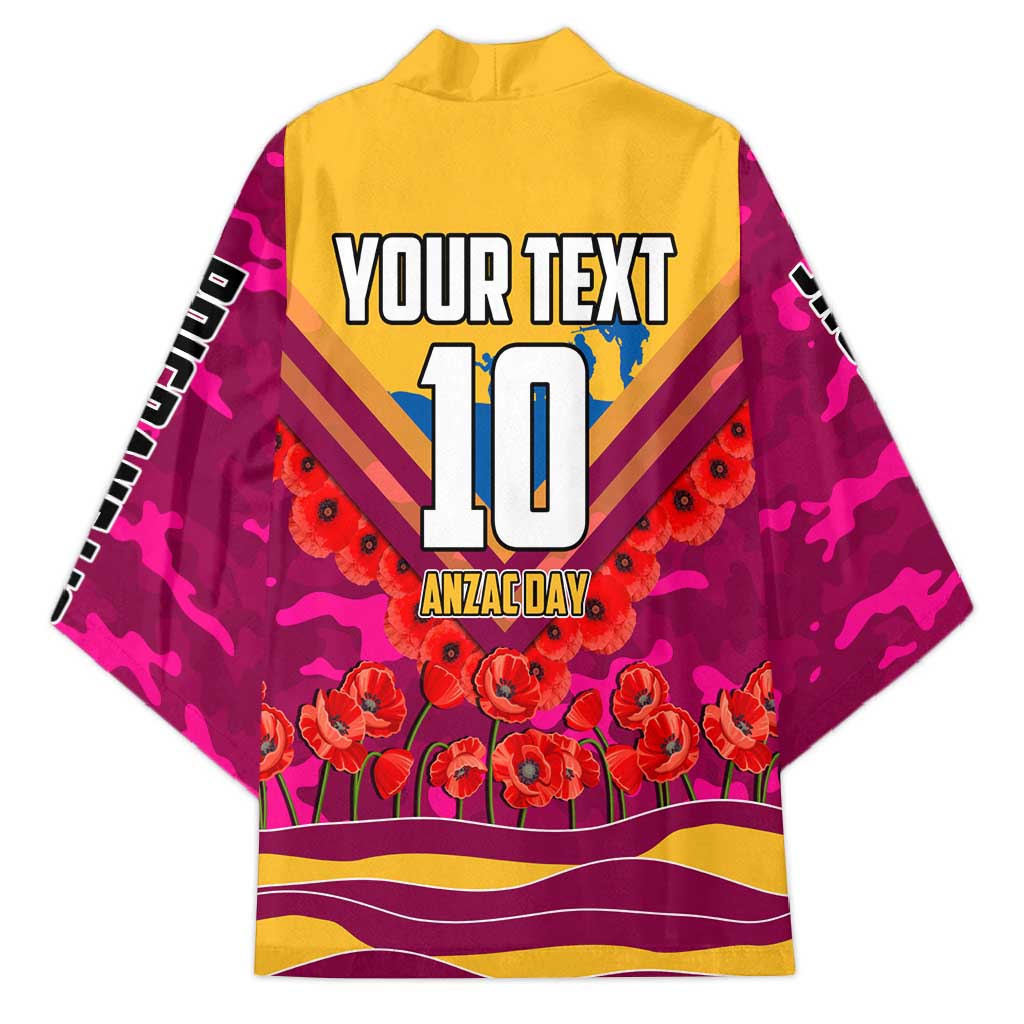 Personalised Brisbane Lions ANZAC Kimono Military Remembrance Australian Football Mascot Camouflage