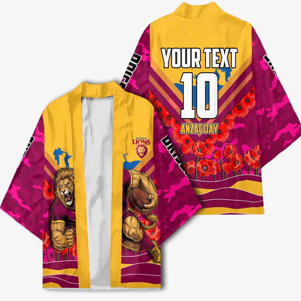 Personalised Brisbane Lions ANZAC Kimono Military Remembrance Australian Football Mascot Camouflage