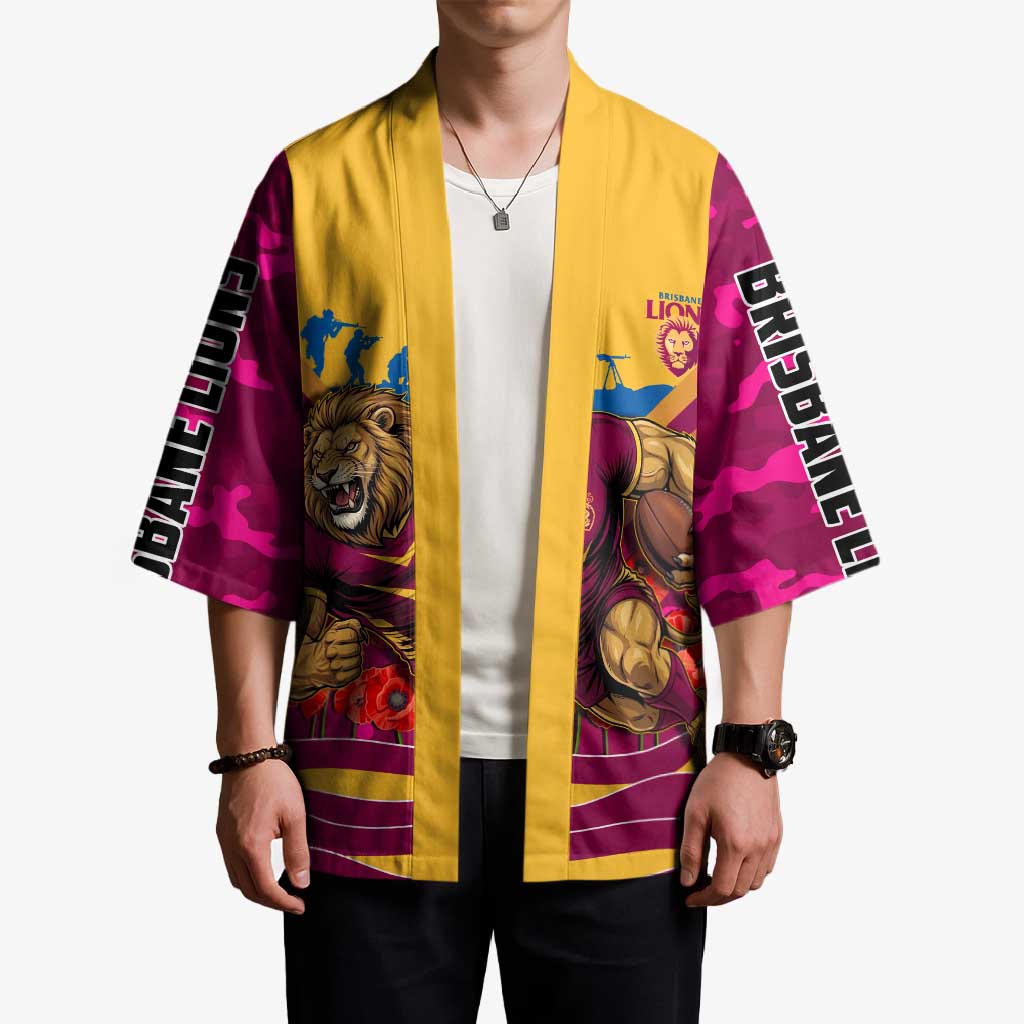 Personalised Brisbane Lions ANZAC Kimono Military Remembrance Australian Football Mascot Camouflage