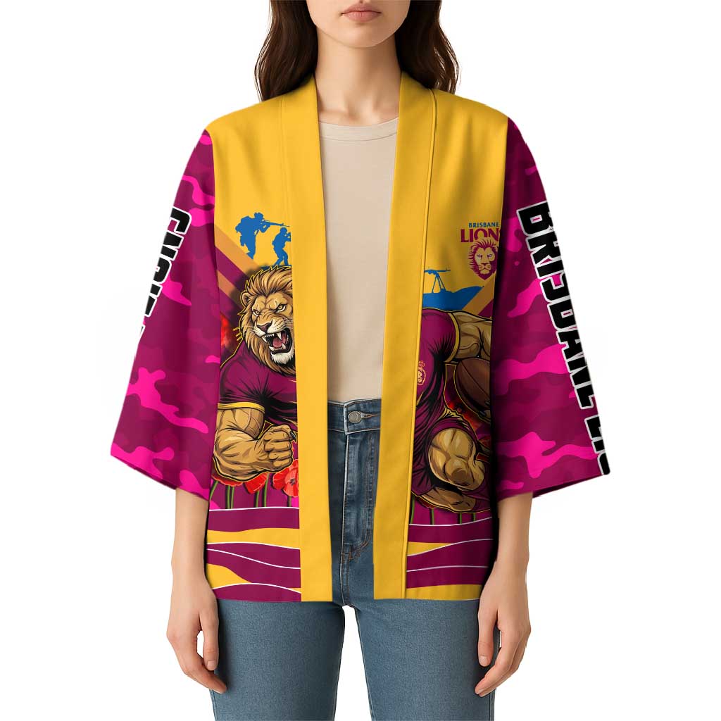 Personalised Brisbane Lions ANZAC Kimono Military Remembrance Australian Football Mascot Camouflage
