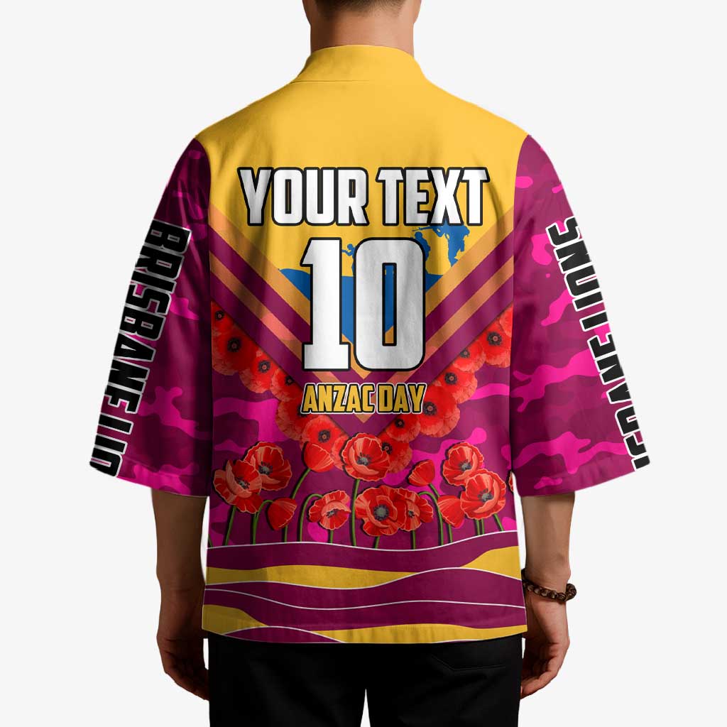 Personalised Brisbane Lions ANZAC Kimono Military Remembrance Australian Football Mascot Camouflage