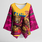 Personalised Brisbane Lions ANZAC Kimono Sleeve Blouse Military Remembrance Australian Football Mascot Camouflage