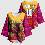 Personalised Brisbane Lions ANZAC Kimono Sleeve Blouse Military Remembrance Australian Football Mascot Camouflage