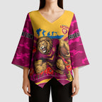 Personalised Brisbane Lions ANZAC Kimono Sleeve Blouse Military Remembrance Australian Football Mascot Camouflage