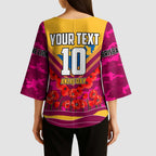 Personalised Brisbane Lions ANZAC Kimono Sleeve Blouse Military Remembrance Australian Football Mascot Camouflage
