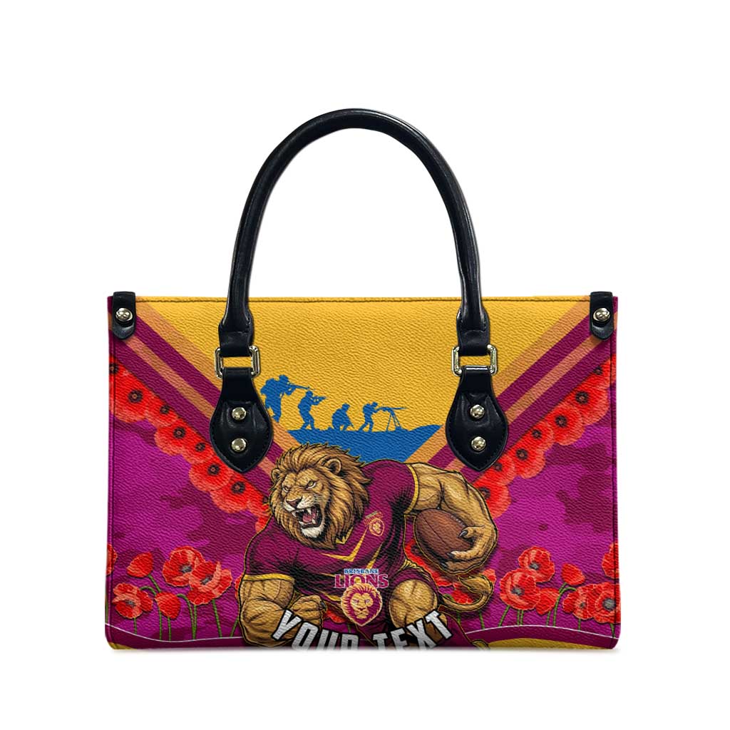 Personalised Brisbane Lions ANZAC Leather Bag Military Remembrance Australian Football Mascot Camouflage