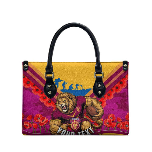 Personalised Brisbane Lions ANZAC Leather Bag Military Remembrance Australian Football Mascot Camouflage