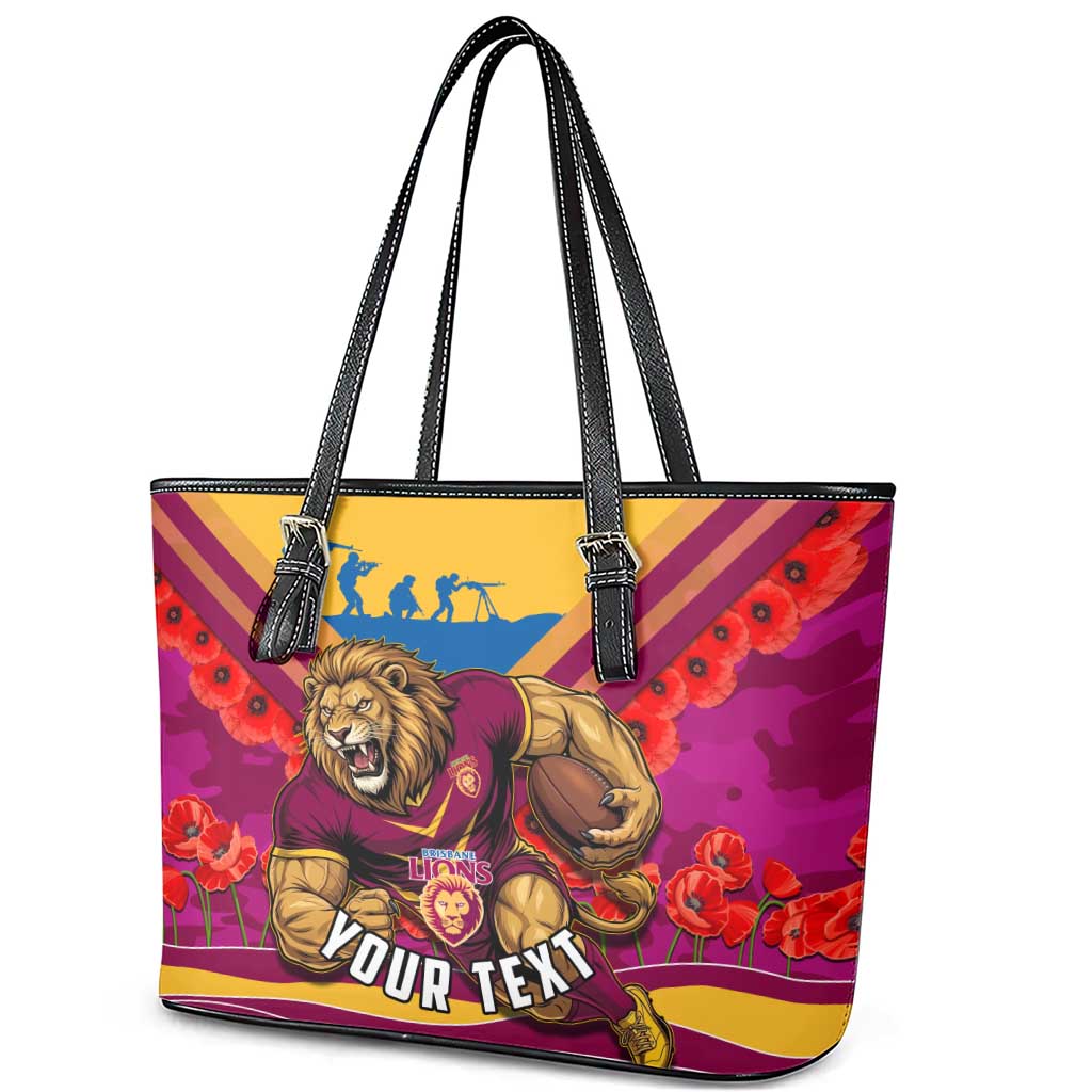 Personalised Brisbane Lions ANZAC Leather Tote Bag Military Remembrance Australian Football Mascot Camouflage