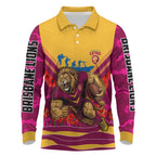 Personalised Brisbane Lions ANZAC Long Sleeve Polo Shirt Military Remembrance Australian Football Mascot Camouflage