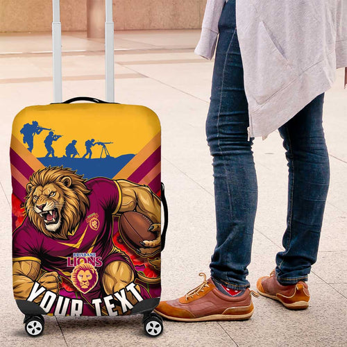 Personalised Brisbane Lions ANZAC Luggage Cover Military Remembrance Australian Football Mascot Camouflage