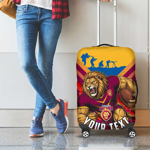 Personalised Brisbane Lions ANZAC Luggage Cover Military Remembrance Australian Football Mascot Camouflage