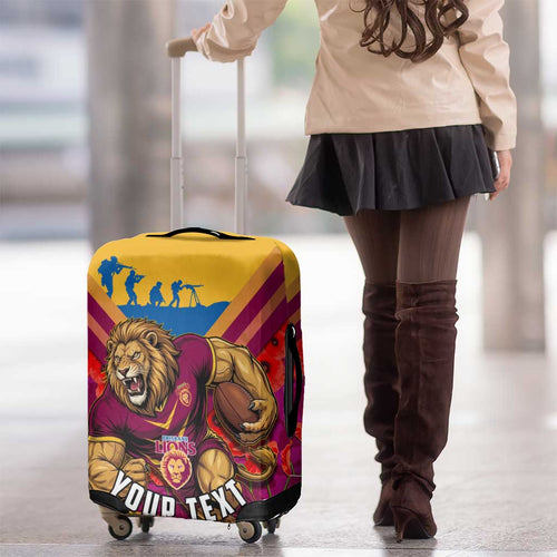 Personalised Brisbane Lions ANZAC Luggage Cover Military Remembrance Australian Football Mascot Camouflage