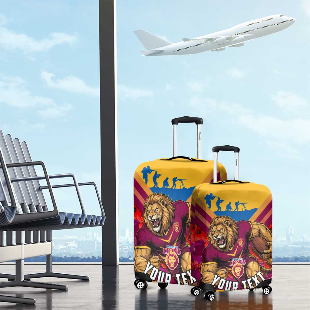 Personalised Brisbane Lions ANZAC Luggage Cover Military Remembrance Australian Football Mascot Camouflage
