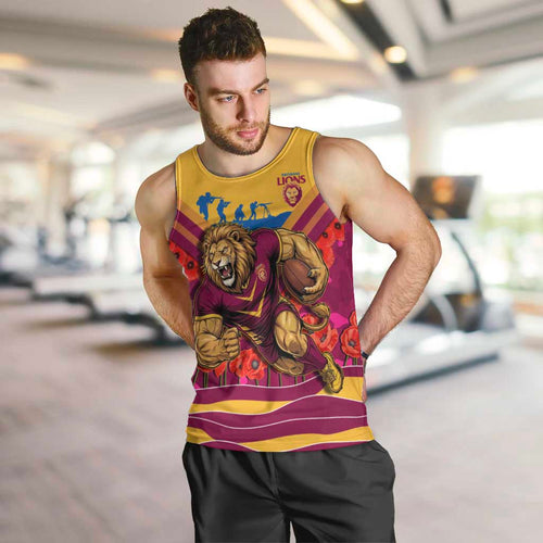 Personalised Brisbane Lions ANZAC Men Tank Top Military Remembrance Australian Football Mascot Camouflage
