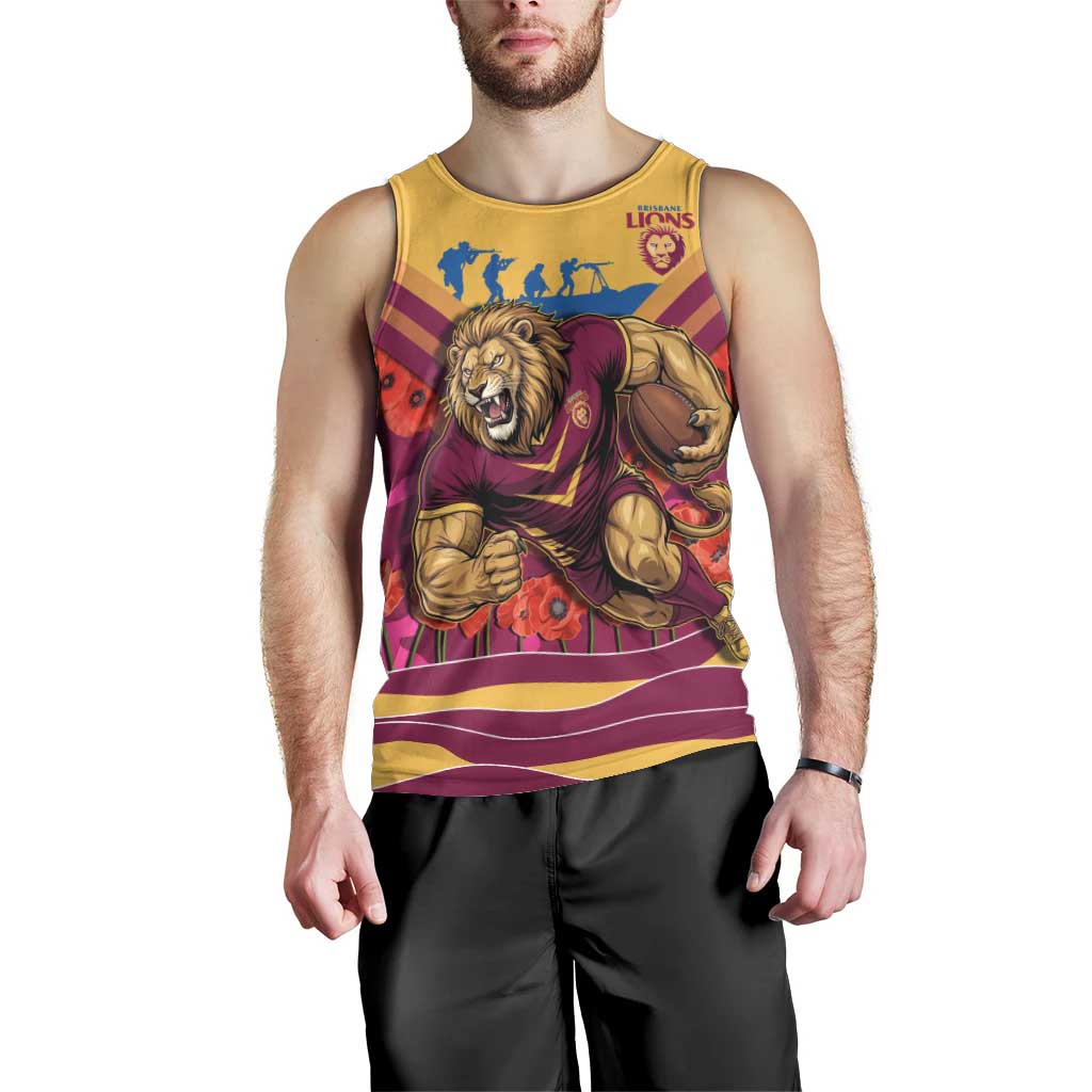 Personalised Brisbane Lions ANZAC Men Tank Top Military Remembrance Australian Football Mascot Camouflage