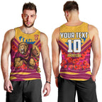 Personalised Brisbane Lions ANZAC Men Tank Top Military Remembrance Australian Football Mascot Camouflage