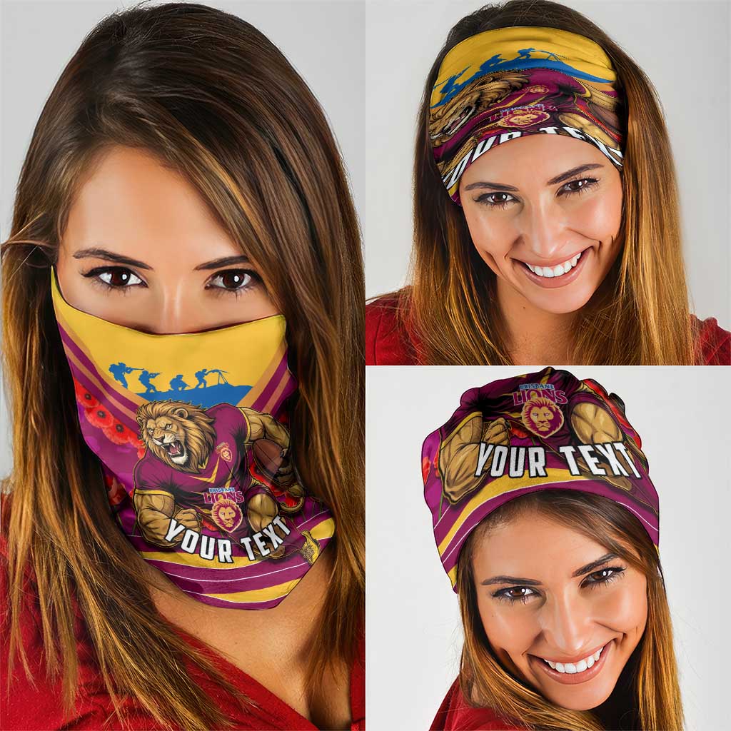 Personalised Brisbane Lions ANZAC Neck Gaiter Military Remembrance Australian Football Mascot Camouflage
