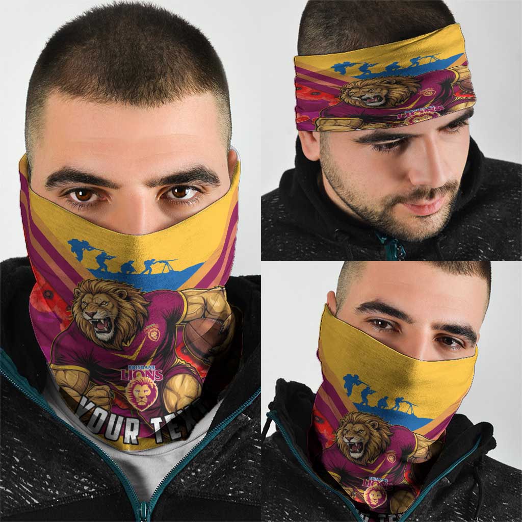 Personalised Brisbane Lions ANZAC Neck Gaiter Military Remembrance Australian Football Mascot Camouflage