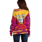 Personalised Brisbane Lions ANZAC Off Shoulder Sweater Military Remembrance Australian Football Mascot Camouflage