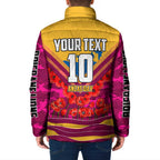 Personalised Brisbane Lions ANZAC Padded Jacket Military Remembrance Australian Football Mascot Camouflage