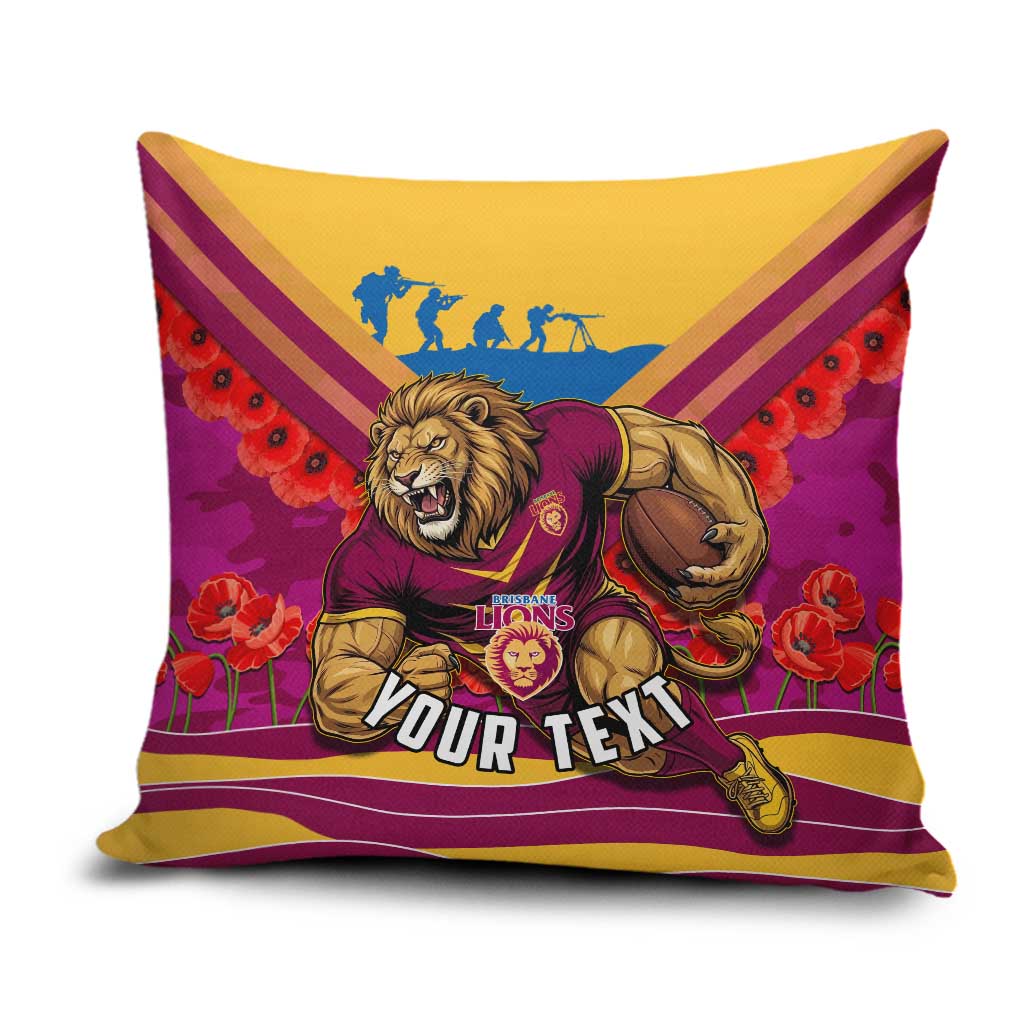 Personalised Brisbane Lions ANZAC Pillow Cover Military Remembrance Australian Football Mascot Camouflage