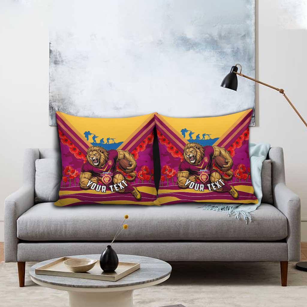 Personalised Brisbane Lions ANZAC Pillow Cover Military Remembrance Australian Football Mascot Camouflage