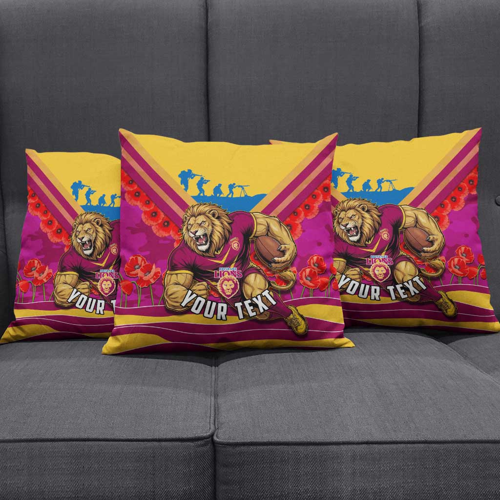 Personalised Brisbane Lions ANZAC Pillow Cover Military Remembrance Australian Football Mascot Camouflage