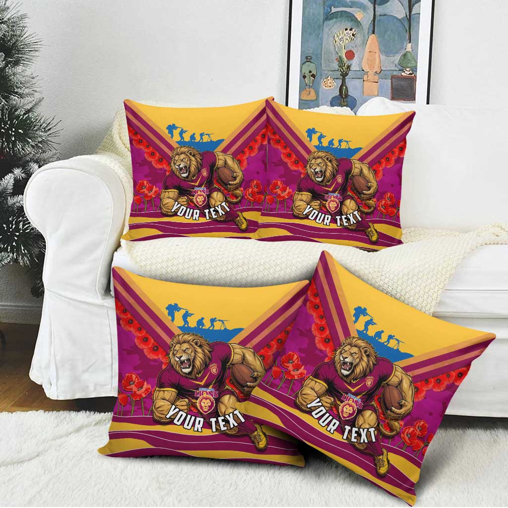Personalised Brisbane Lions ANZAC Pillow Cover Military Remembrance Australian Football Mascot Camouflage