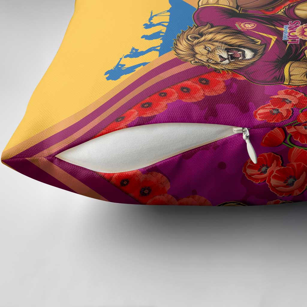 Personalised Brisbane Lions ANZAC Pillow Cover Military Remembrance Australian Football Mascot Camouflage