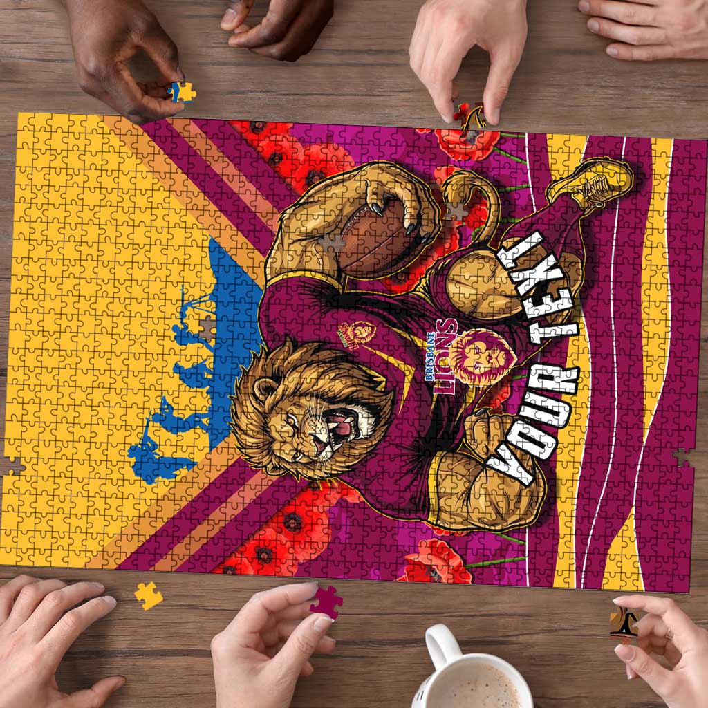 Personalised Brisbane Lions ANZAC Puzzle Military Remembrance Australian Football Mascot Camouflage