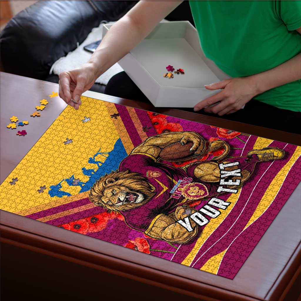 Personalised Brisbane Lions ANZAC Puzzle Military Remembrance Australian Football Mascot Camouflage