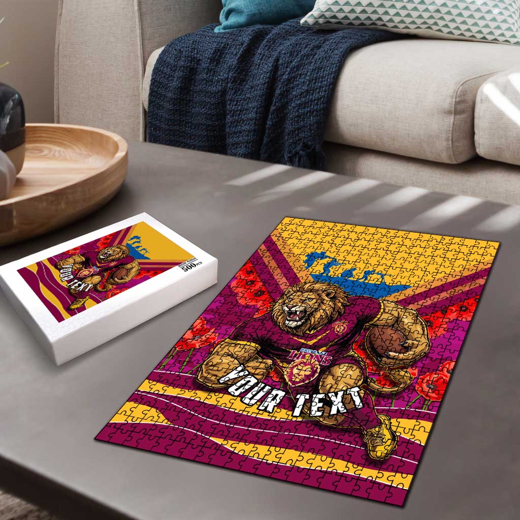 Personalised Brisbane Lions ANZAC Puzzle Military Remembrance Australian Football Mascot Camouflage