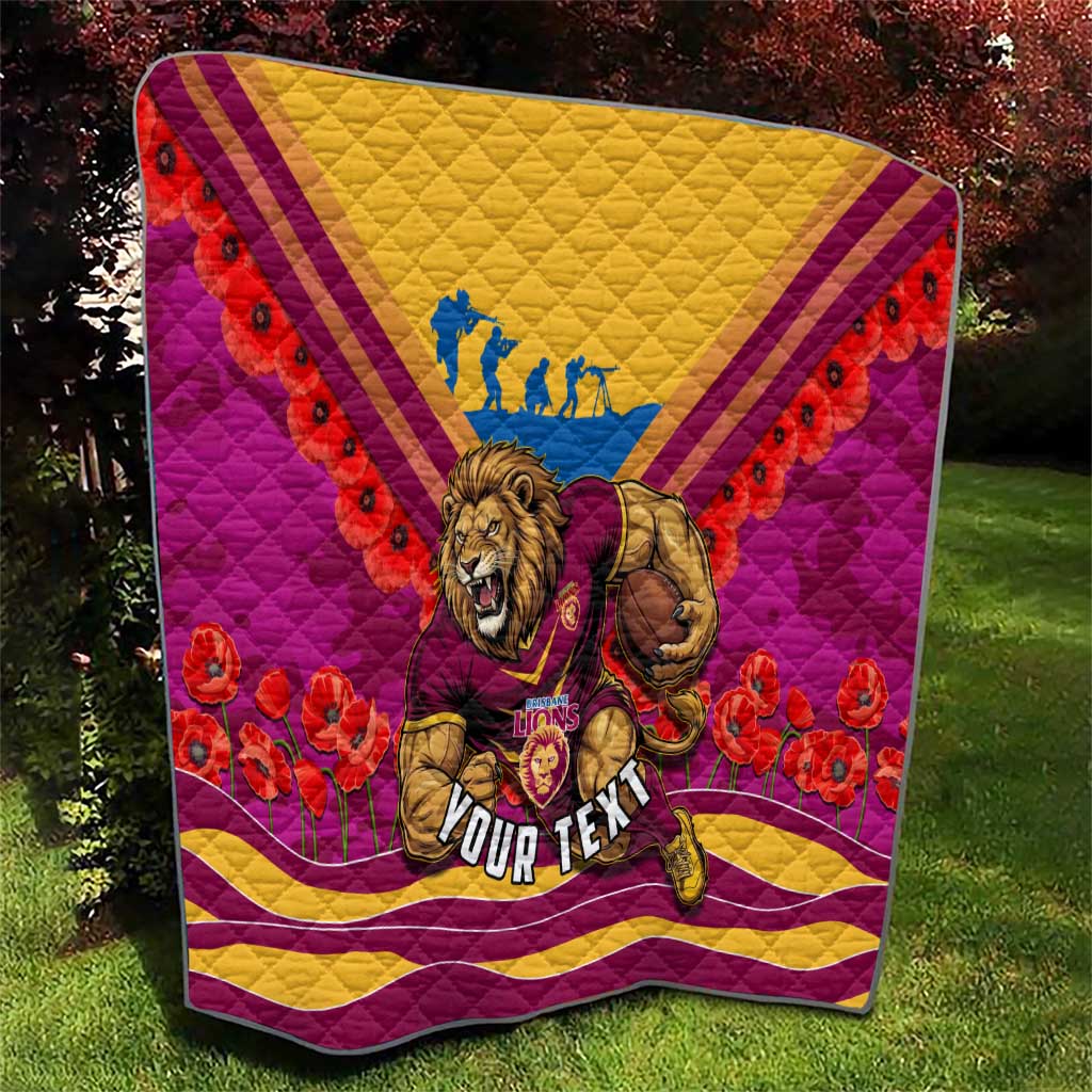 Personalised Brisbane Lions ANZAC Quilt Military Remembrance Australian Football Mascot Camouflage