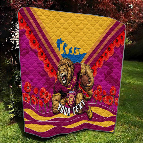 Personalised Brisbane Lions ANZAC Quilt Military Remembrance Australian Football Mascot Camouflage