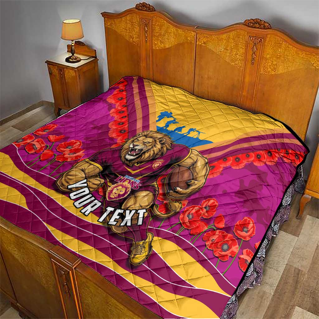 Personalised Brisbane Lions ANZAC Quilt Military Remembrance Australian Football Mascot Camouflage