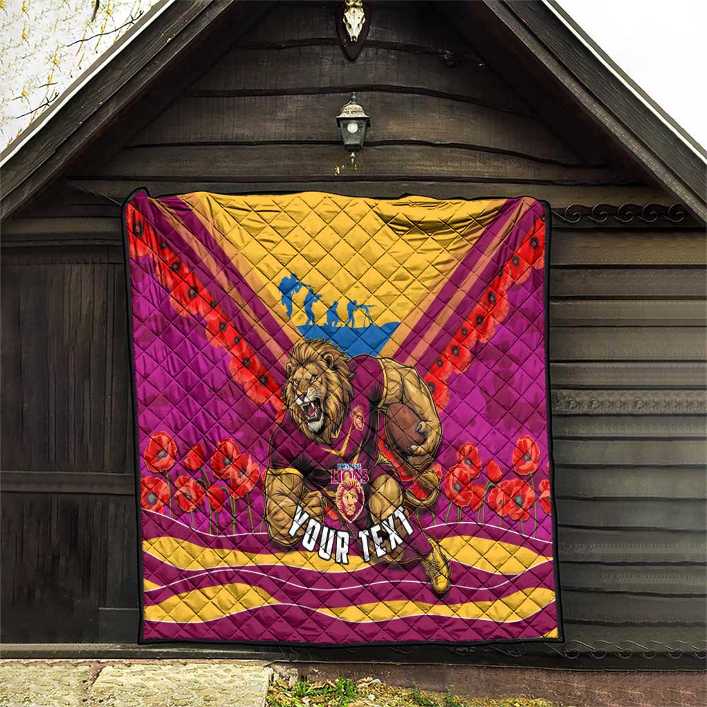 Personalised Brisbane Lions ANZAC Quilt Military Remembrance Australian Football Mascot Camouflage