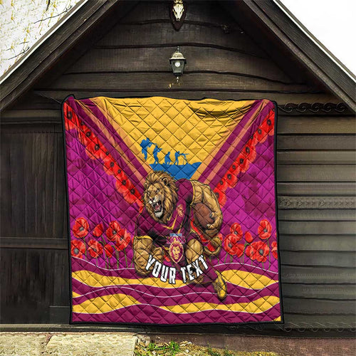 Personalised Brisbane Lions ANZAC Quilt Military Remembrance Australian Football Mascot Camouflage