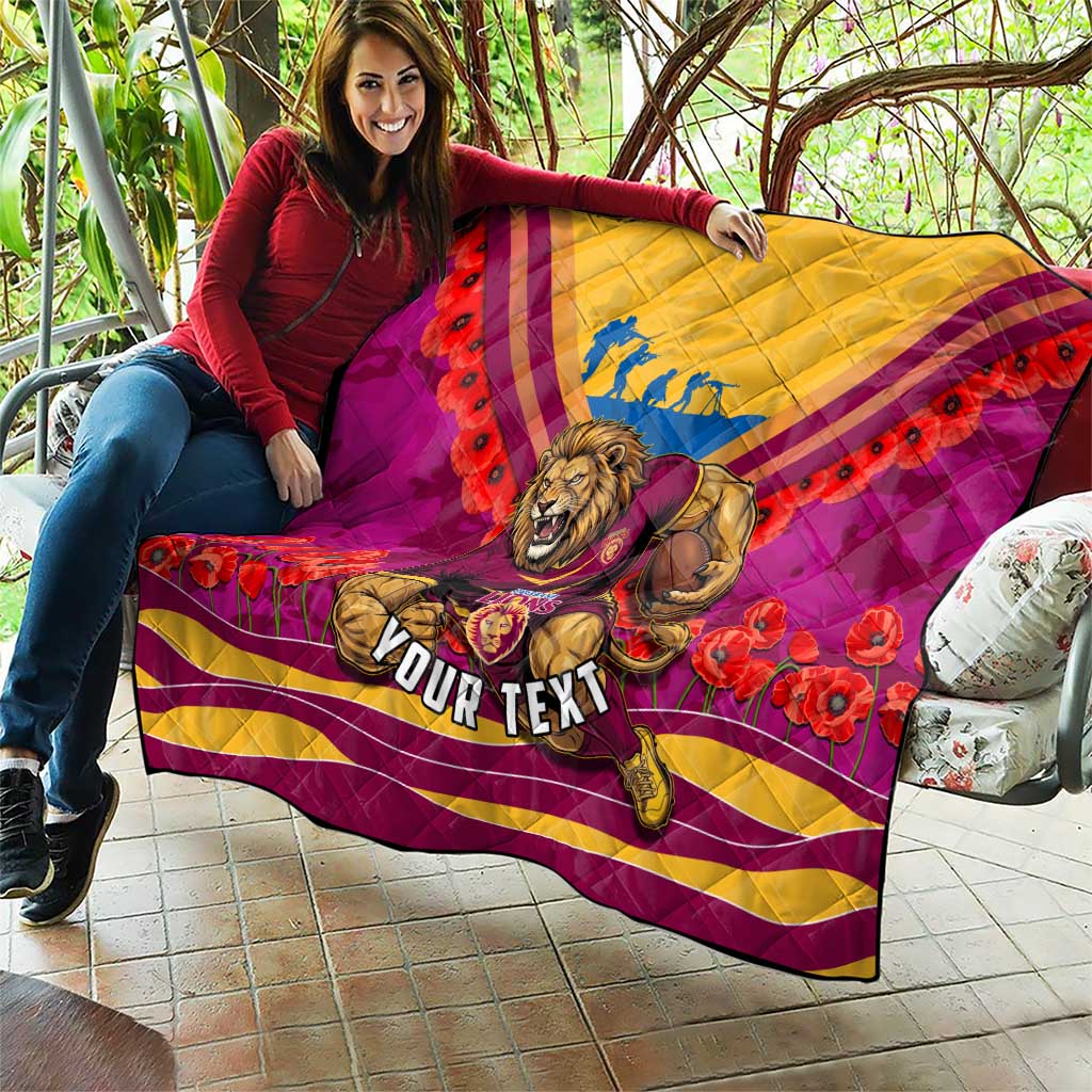 Personalised Brisbane Lions ANZAC Quilt Military Remembrance Australian Football Mascot Camouflage