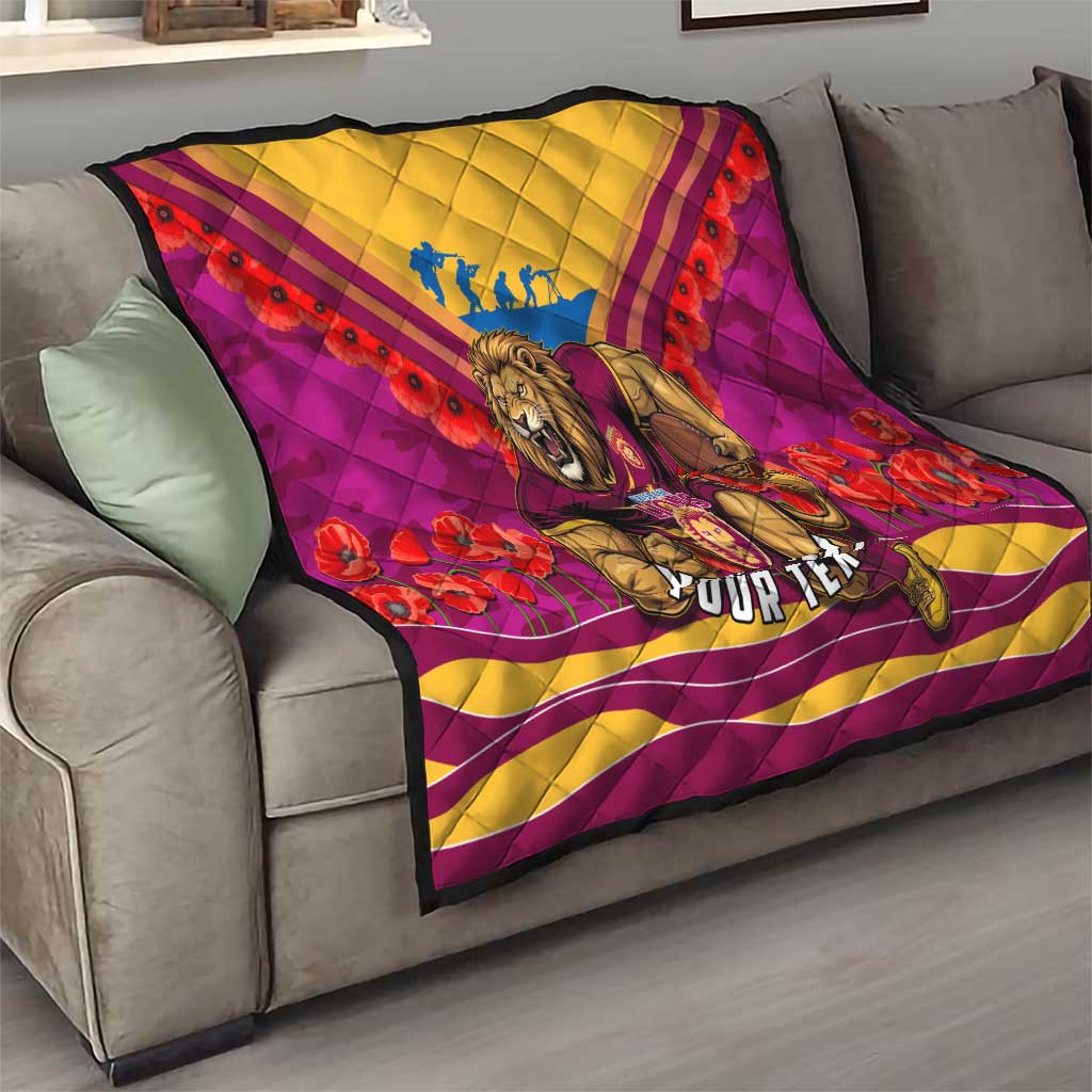 Personalised Brisbane Lions ANZAC Quilt Military Remembrance Australian Football Mascot Camouflage