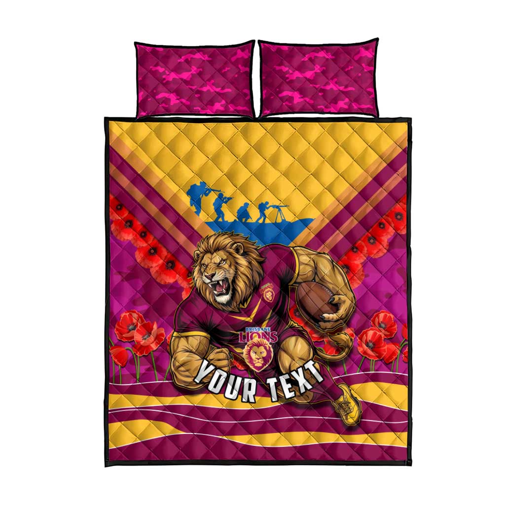 Personalised Brisbane Lions ANZAC Quilt Bed Set Military Remembrance Australian Football Mascot Camouflage