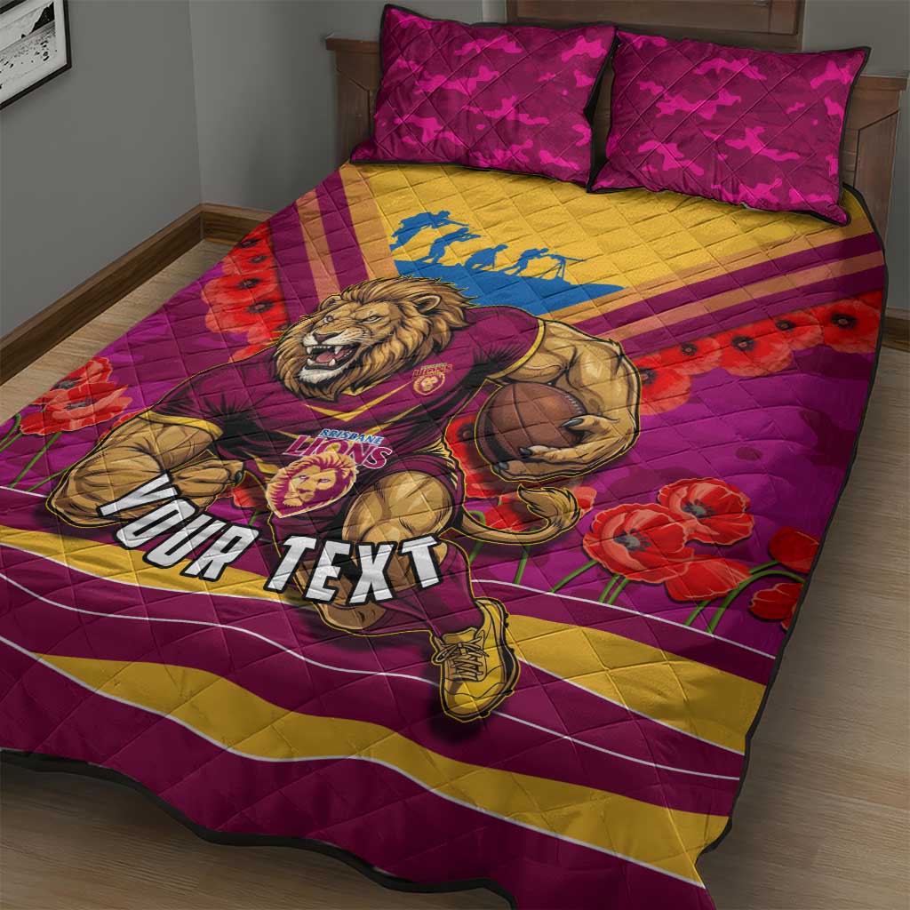 Personalised Brisbane Lions ANZAC Quilt Bed Set Military Remembrance Australian Football Mascot Camouflage
