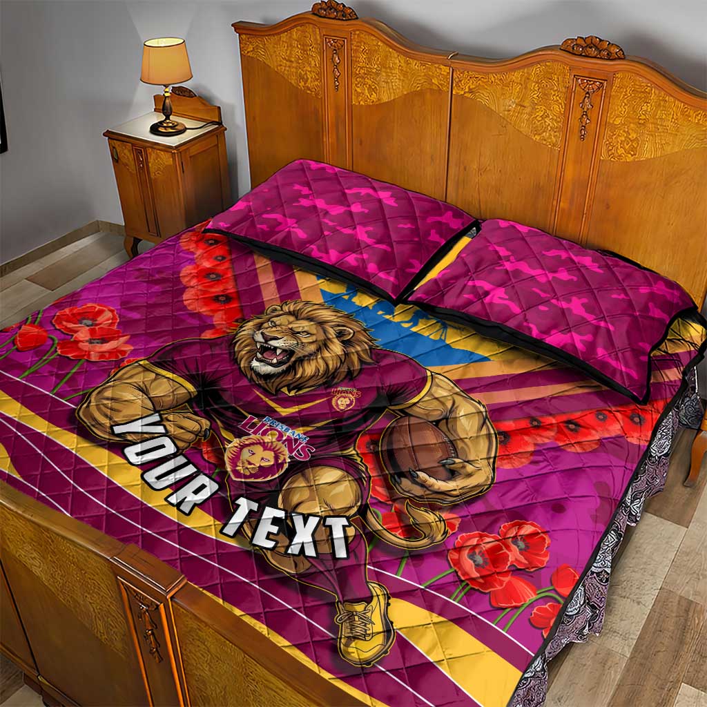 Personalised Brisbane Lions ANZAC Quilt Bed Set Military Remembrance Australian Football Mascot Camouflage